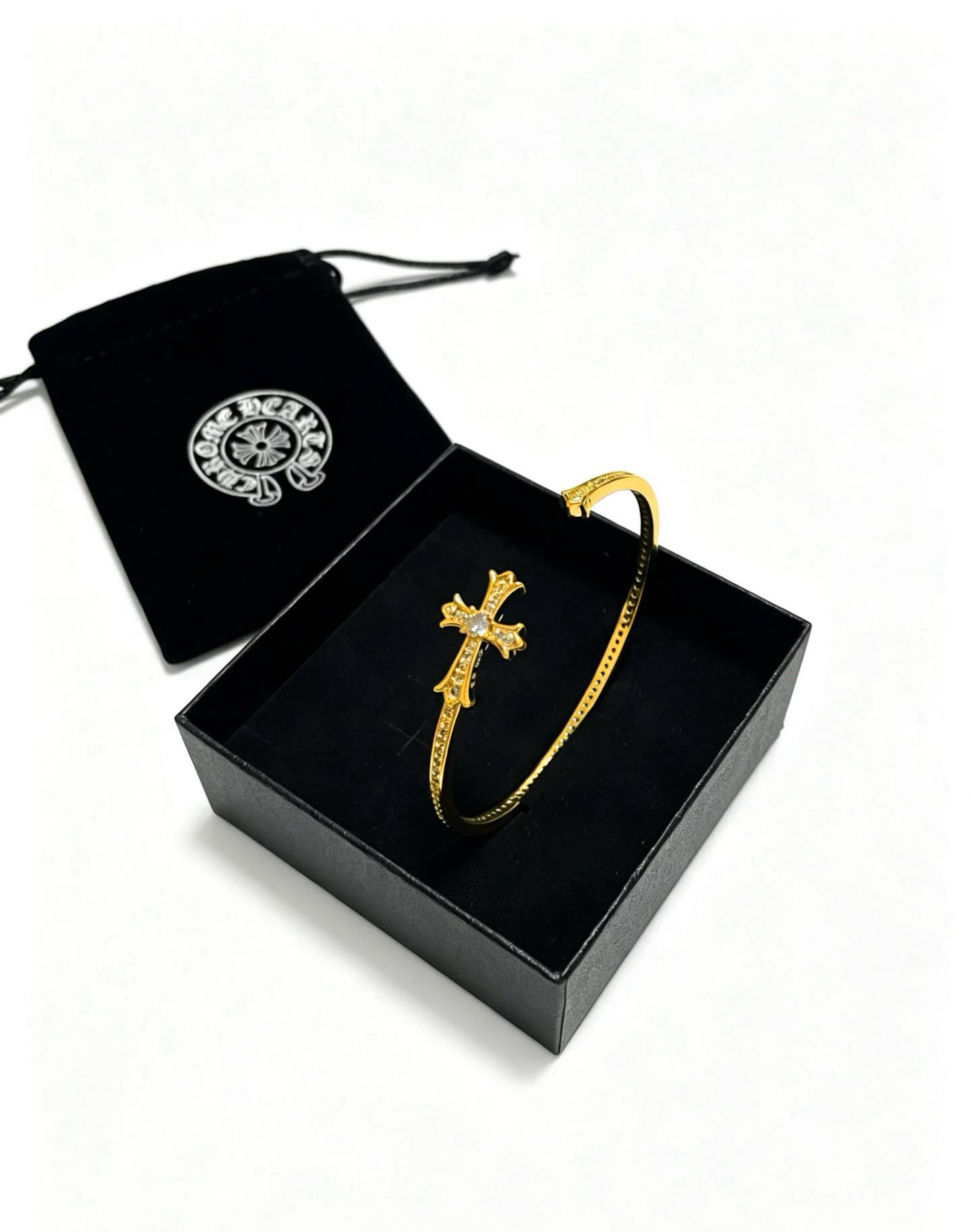 Chrome Hearts Elegant Gold Cross Bracelet with Crystal Accents